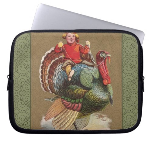 Thanksgiving Turkey Funny Vintage Greetings Laptop Sleeve