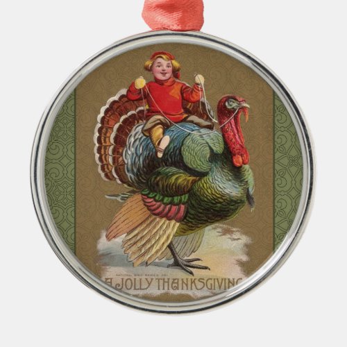 Thanksgiving Turkey Funny Vintage Greetings Metal Ornament