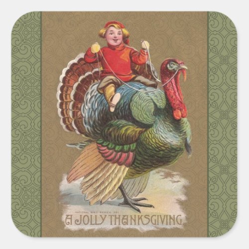 Thanksgiving Turkey Funny Vintage Greetings Square Sticker