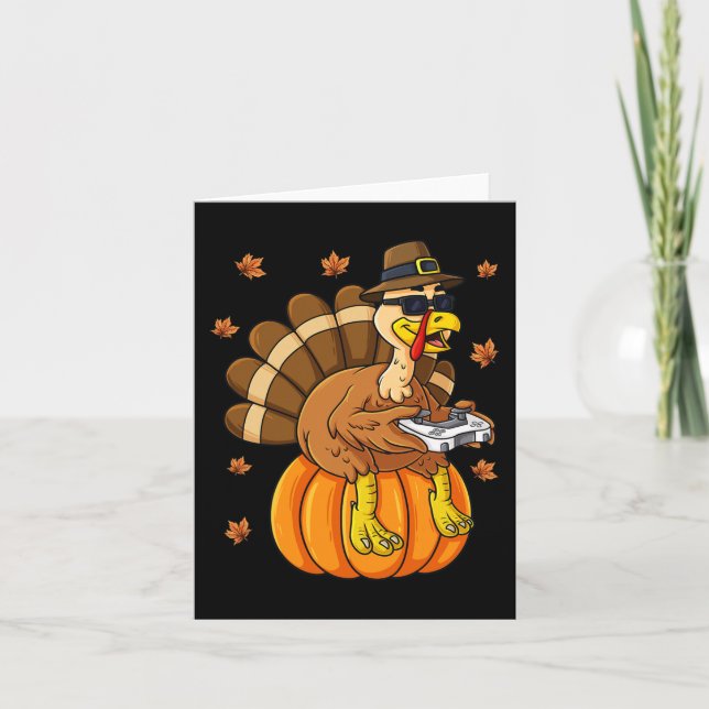 Thanksgiving Turkey Gamer Pumpkin Boys Kids Teens  Card (Front)