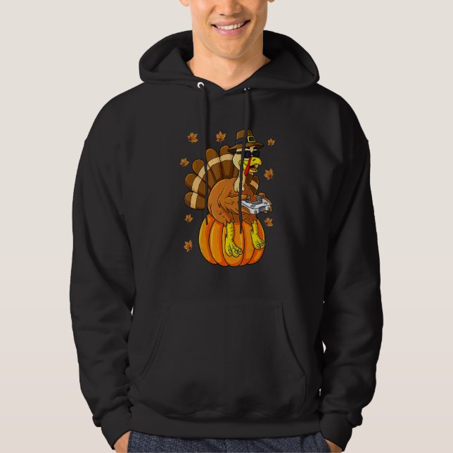 Thanksgiving Turkey Gamer Pumpkin Boys Kids Teens  Hoodie (Front)