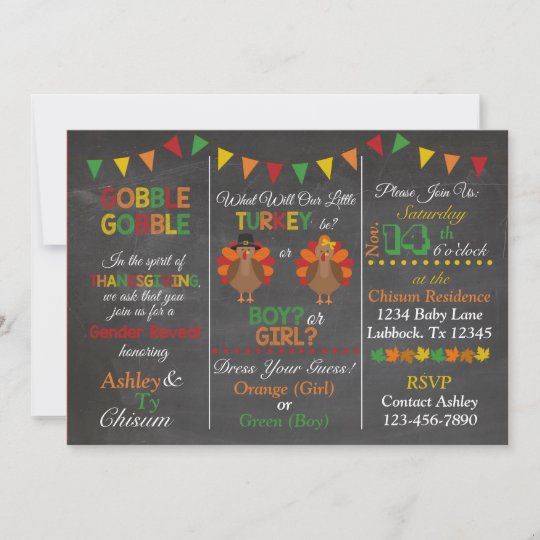 Thanksgiving Turkey Gender Reveal Invitation