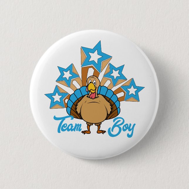 Thanksgiving Turkey Gender Reveal - Team Boy Button (Front)