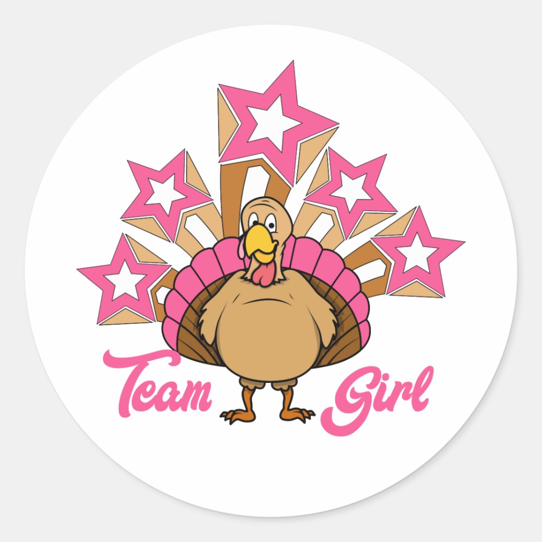 Thanksgiving Turkey Gender Reveal Team Girl Classic Round Sticker