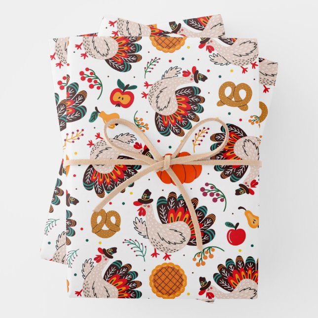 Thanksgiving Turkey, Harvest and Treats Wrapping Paper Sheets (In situ)