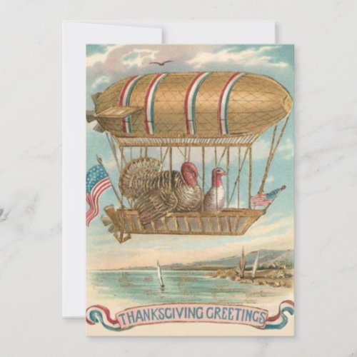 Thanksgiving Turkey Hot Air Balloon US Flag Holiday Card