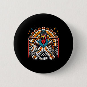 Thanksgiving Turkey Ice Hockey Goalie Youth Boys T Button