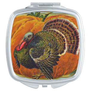 Thanksgiving Turkey in front of a Orange Pumpkin Makeup Mirror