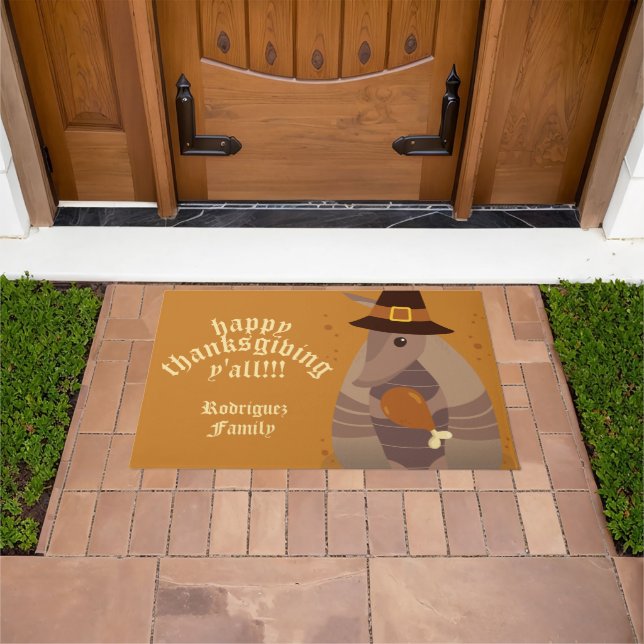 Thanksgiving Turkey Leg Armadillo Texas Doormat (Outdoor)