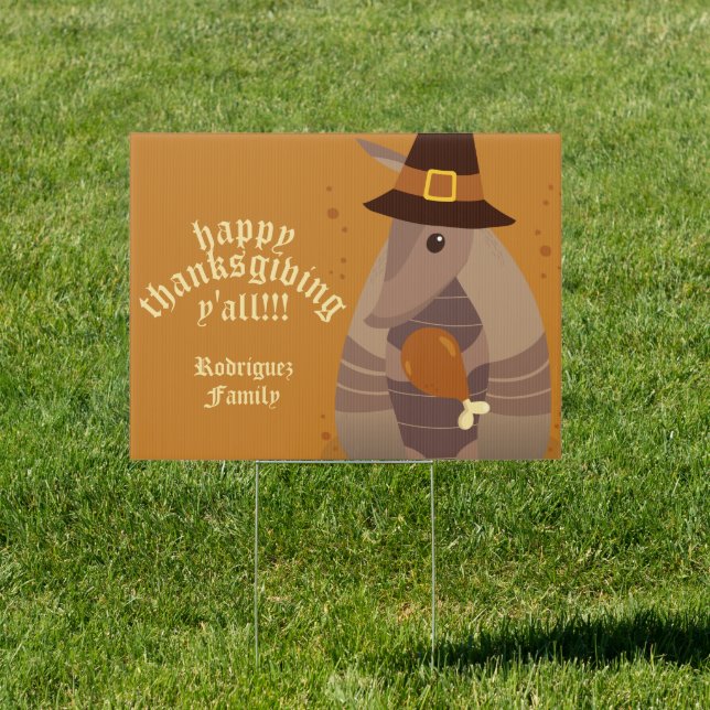 Thanksgiving Turkey Leg Armadillo Texas Sign (Insitu)