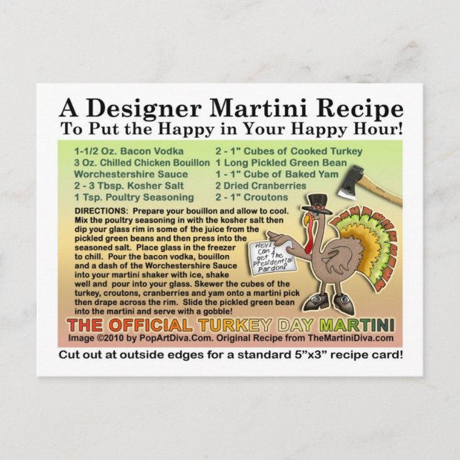 Thanksgiving Turkey Martini Recipe Postcard (Front)