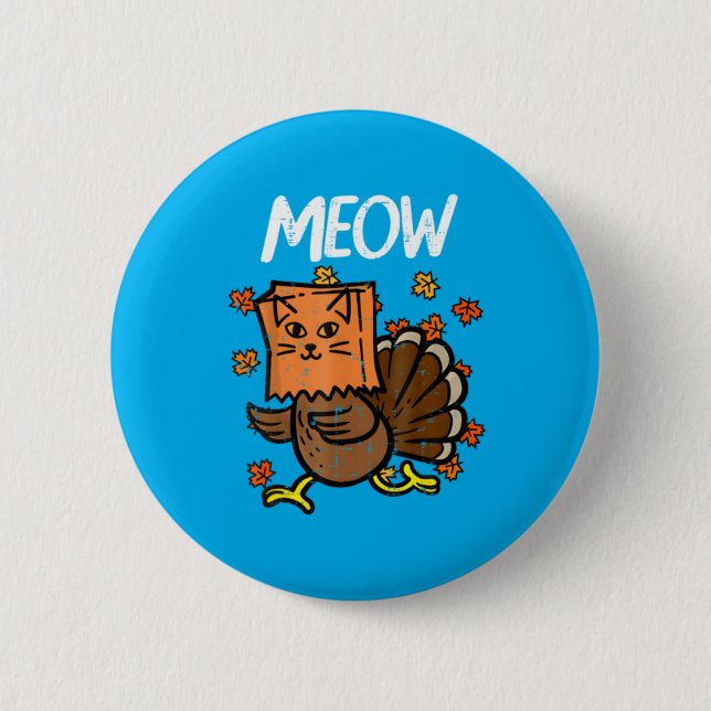 Thanksgiving Turkey Meow Cat Head Fall Button (Front)