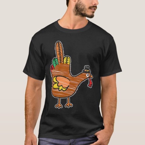 Thanksgiving Turkey Middle Finger Kids Drawing T_Shirt