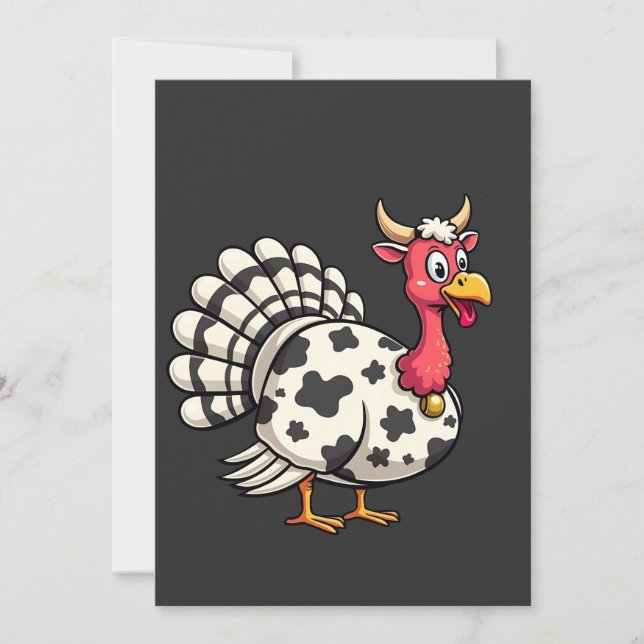 Thanksgiving Turkey Moo Cow Head Funny Fall Family Invitation (Front)