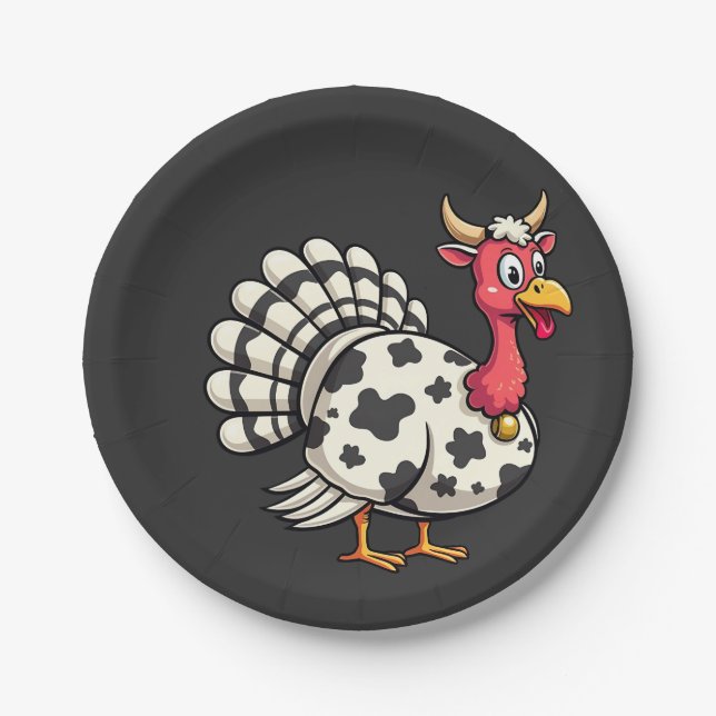 Thanksgiving Turkey Moo Cow Head Funny Fall Family Paper Plates (Front)