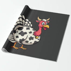 Thanksgiving Turkey Moo Cow Head Funny Fall Family Wrapping Paper