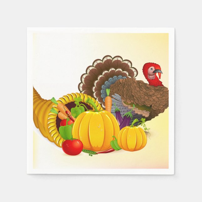 Thanksgiving Turkey Napkin/Standard White Cocktail Napkins (Front)