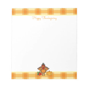 Thanksgiving Turkey Orange Gingham Shopping List Notepad