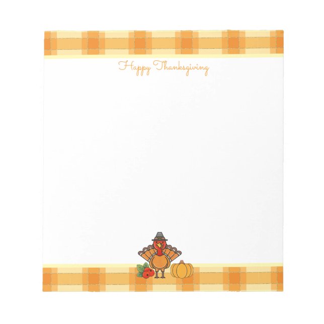 Thanksgiving Turkey Orange Gingham Shopping List Notepad (Front)