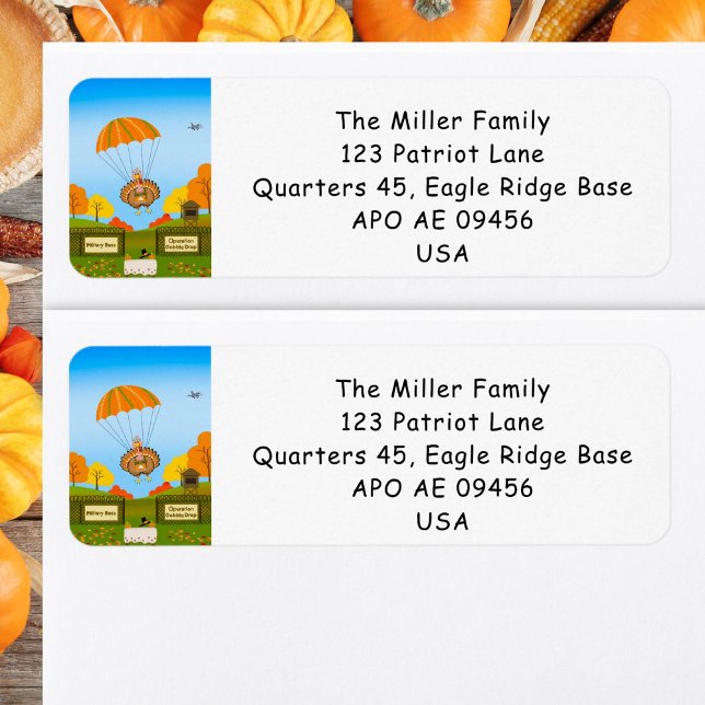 Thanksgiving Turkey Parachuting into Military Base Label (Creator Uploaded)