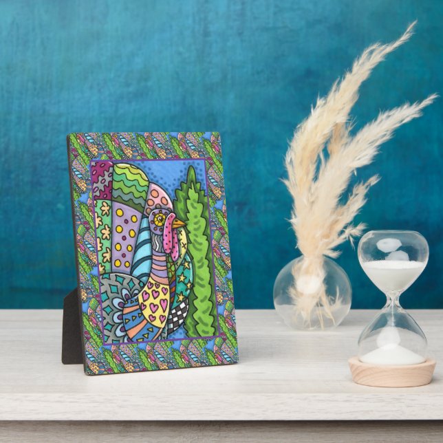 THANKSGIVING TURKEY, PATCHWORK FEATHERS, FOLK ART PLAQUE (Side)