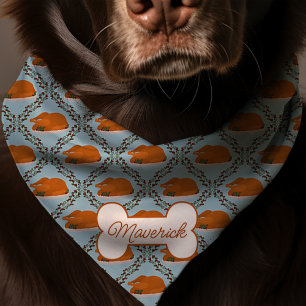 Thanksgiving Turkey Pattern Blue Pet Name Bandana