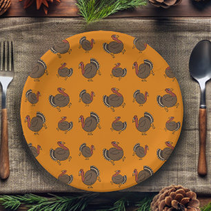 Thanksgiving Turkey Pattern Cute Orange Paper Plates