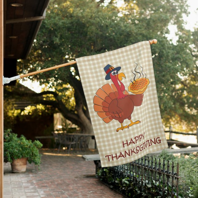 Thanksgiving Turkey & Pie House Flag (In SItu)