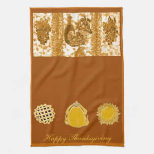 Thanksgiving Turkey Pies Grapes And Wine American  Towel