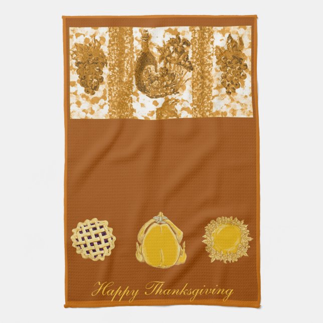 Thanksgiving Turkey Pies Grapes And Wine American  Towel (Vertical)