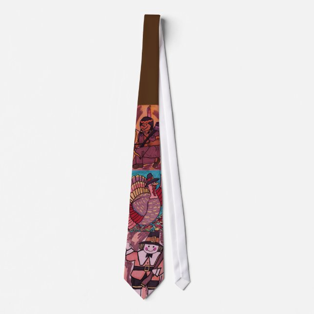 THANKSGIVING TURKEY,PILGRAM,AND INDIAN tie. Neck Tie (Front)