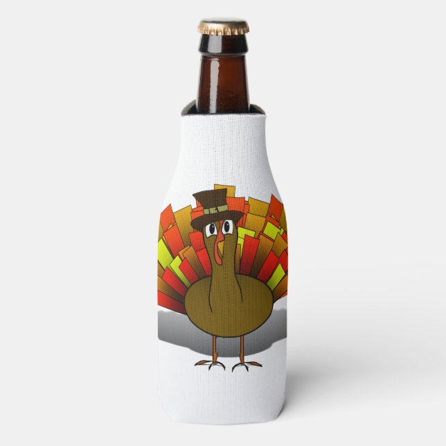Thanksgiving Turkey Pilgrim Bottle Cooler (Bottle Front)