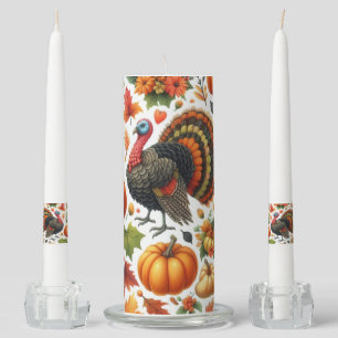 Thanksgiving Turkey Pillar Taper Unity Candle Set
