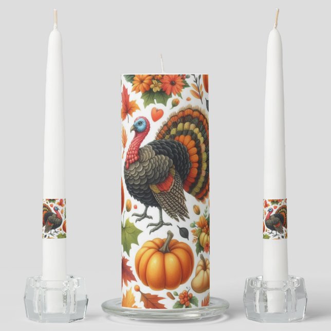 Thanksgiving Turkey Pillar Taper   Unity Candle Set (Front)