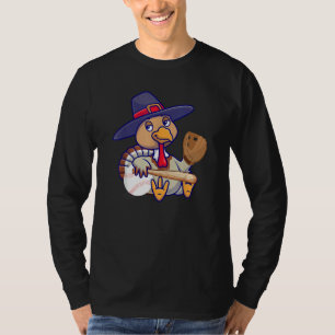 Thanksgiving Turkey Play Baseball Men Kids Boys Ba T-Shirt
