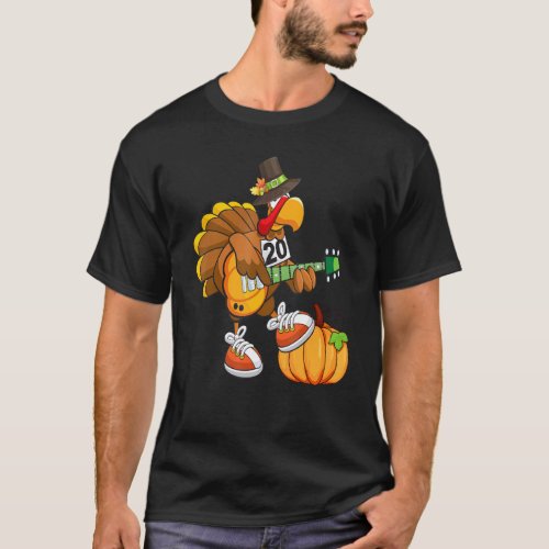 Thanksgiving Turkey Playing Pumpkin Guitar T-Shirt