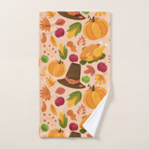 Thanksgiving Turkey Pumpkin Fall Pattern Hand Towel