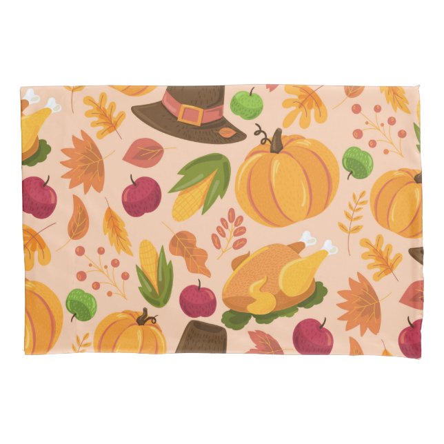 Thanksgiving Turkey Pumpkin Fall Pattern Pillow Case (Front)