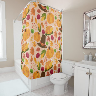 Thanksgiving Turkey Pumpkin Fall Pattern Shower Curtain