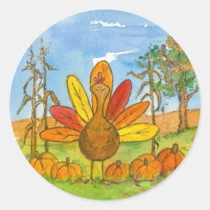 Thanksgiving Turkey Pumpkin Patch Classic Round Sticker