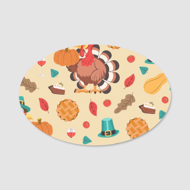 Thanksgiving Turkey Pumpkin Pie Pattern Name Tag (Front)