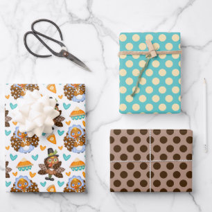 Thanksgiving Turkey Pumpkin Pie Wrapping Paper Set