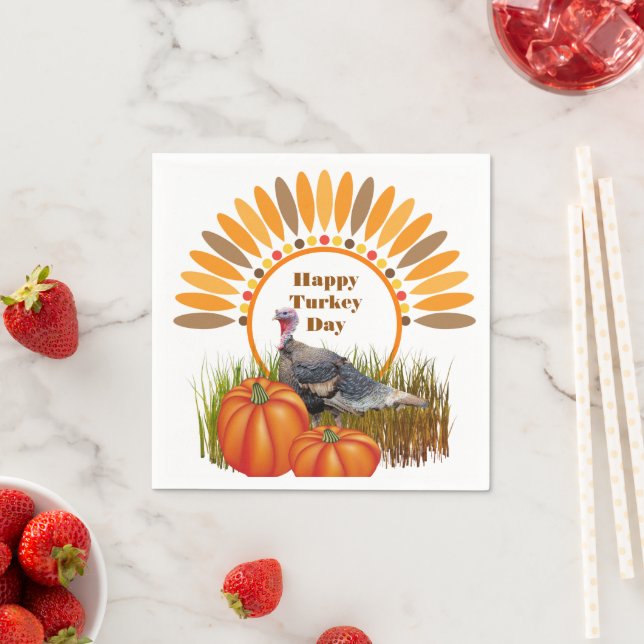 Thanksgiving Turkey Pumpkins Holiday Napkins (Insitu)