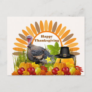 Thanksgiving Turkey, Pumpkins Holiday Postcard