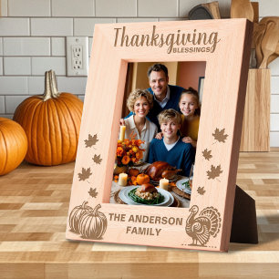 Thanksgiving Turkey Pumpkins Leaves Custom Etched