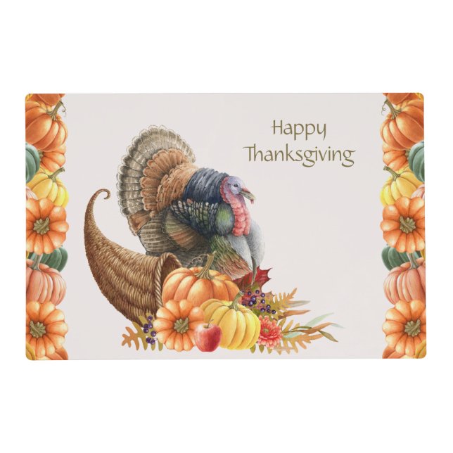 Thanksgiving Turkey Pumpkins Paper Placemat (Front)
