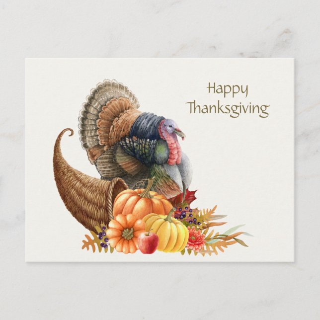 Thanksgiving Turkey Pumpkins Postcard (Front)
