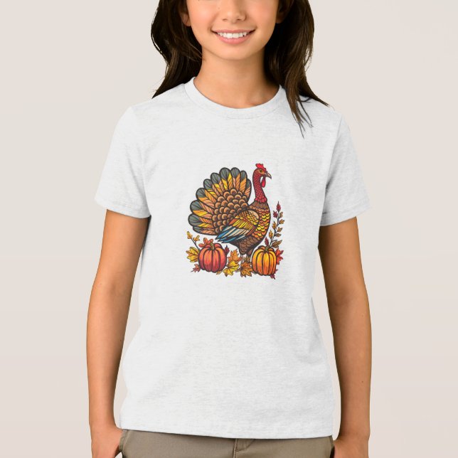 Thanksgiving Turkey Pumpkins T-Shirt Tri-Blend Shirt (Front)
