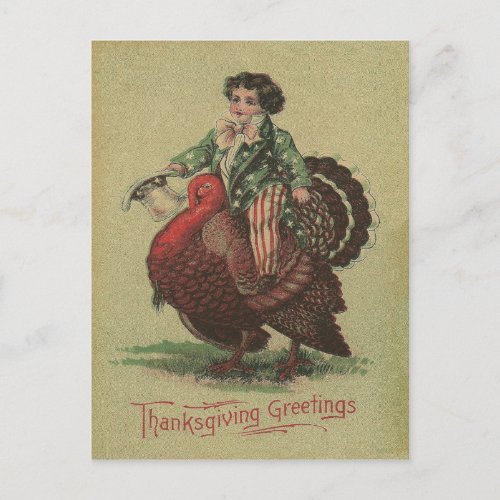 Thanksgiving Turkey Riding Holiday Postcard