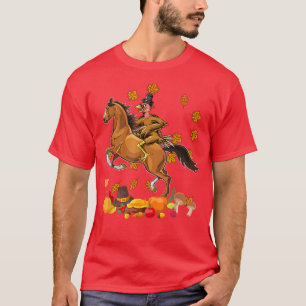 Thanksgiving Turkey Riding Horse Pumpkins Matching T-Shirt